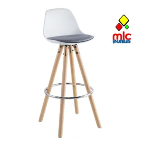 Taburete alto Suede blanco y gris patas madera haya (1)