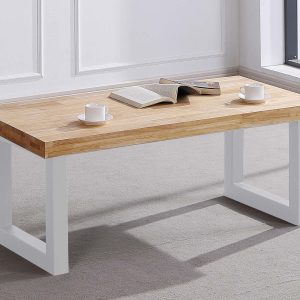 MESA DE CENTRO ELEVABLE LOFT BLANCO TAPA ROBLE NATURAL
