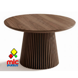 Mesa comedor redonda extensible KEANU nogal 120–160–200 cm. (1)