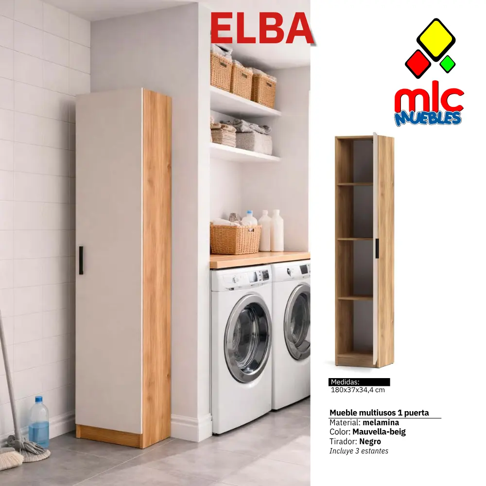 Auxiliar Elba Mueble auxiliar Elba estrecho alto con puerta y estantes interiores