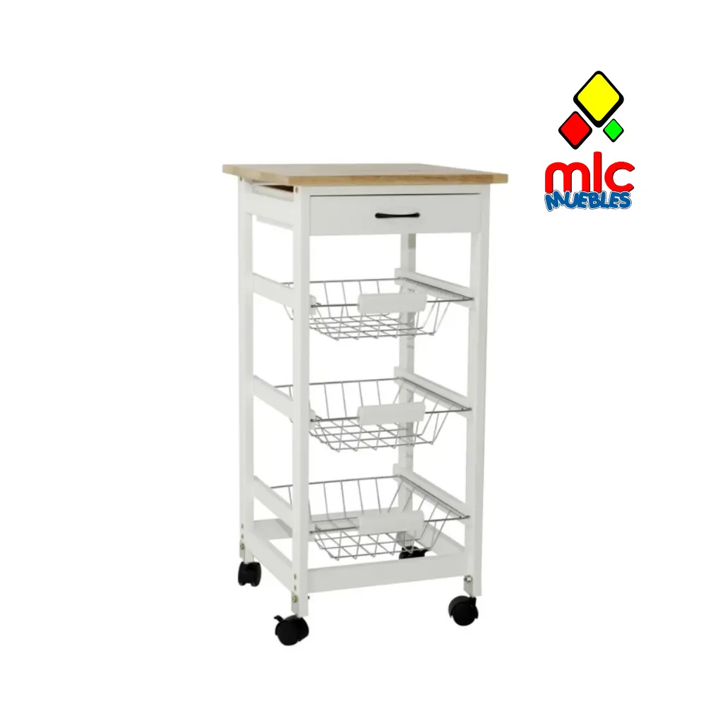 Carro auxiliar carro auxiliar cocina con cajon y ruedas blanco