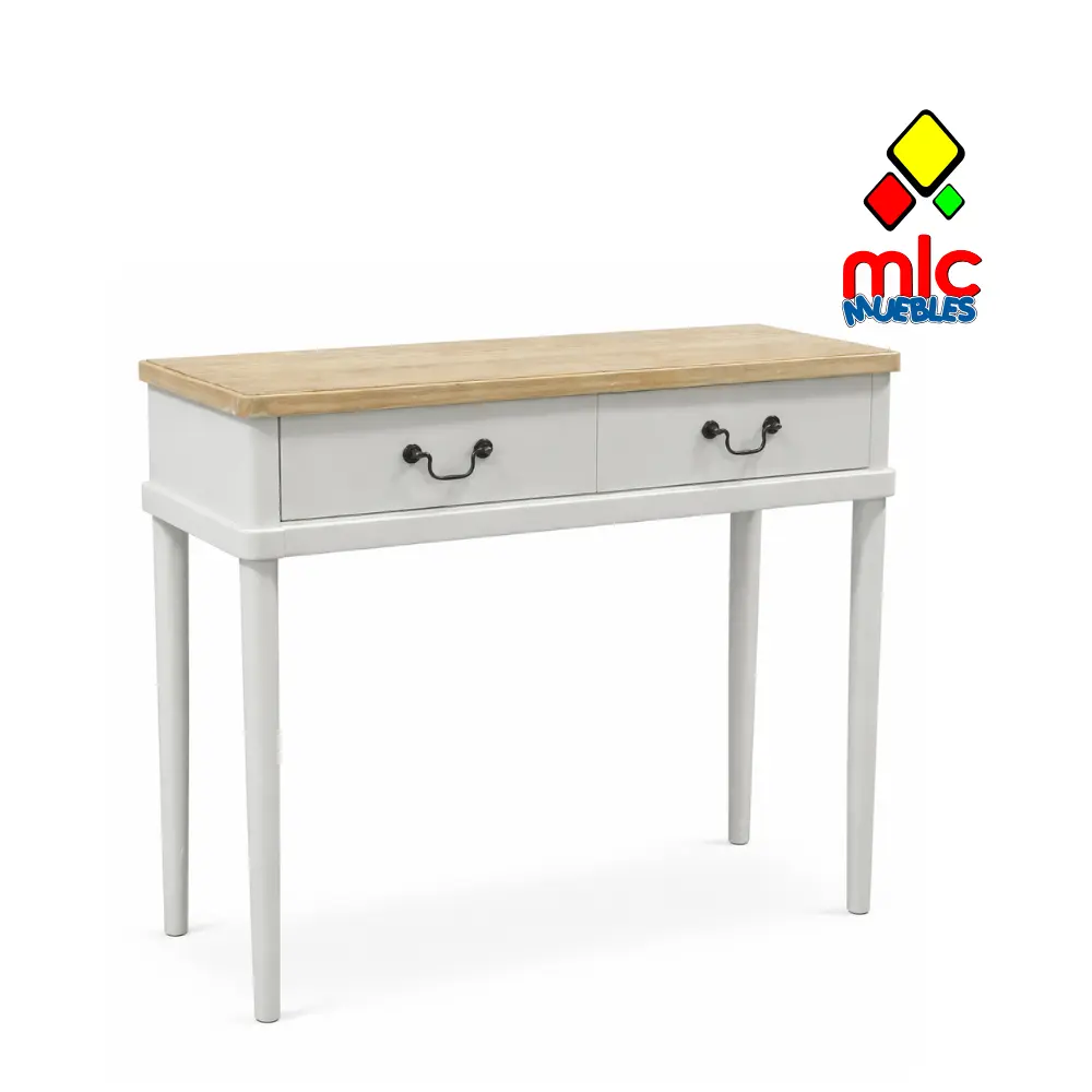 Consola entrada consola Amelie blanca con 2 cajones y madera