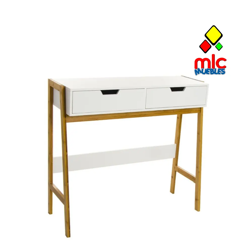 Consola w consola de entrada blanca y bambu con 2 cajones