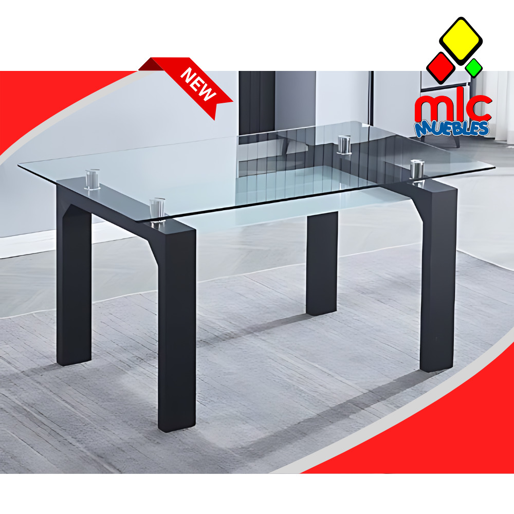 mesa comedor cristal templado sensei rectangular patas negras moderna