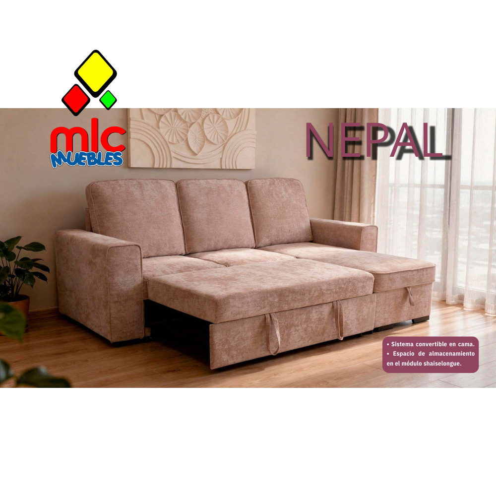 Nepal 5 Sofá cama Nepal chaise longue con arcón y apertura deslizante