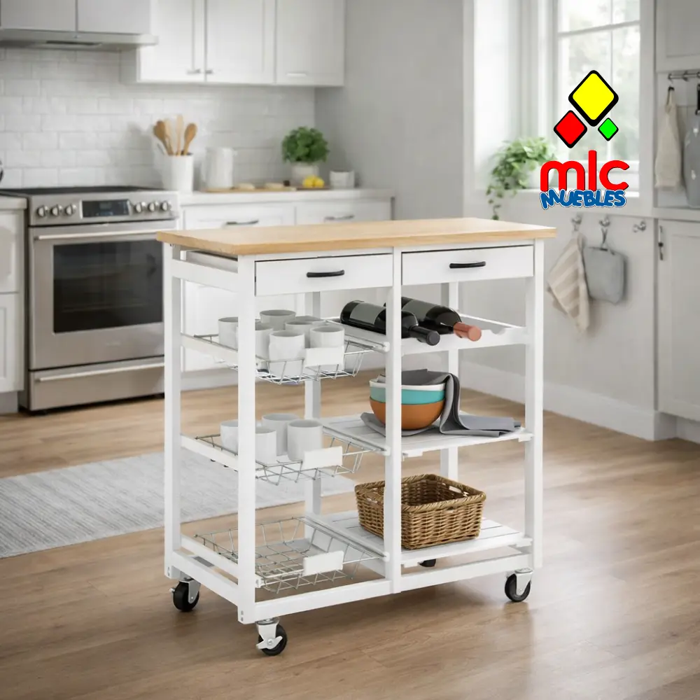 carro 2 carrito cocina bambu con cestas metalicas