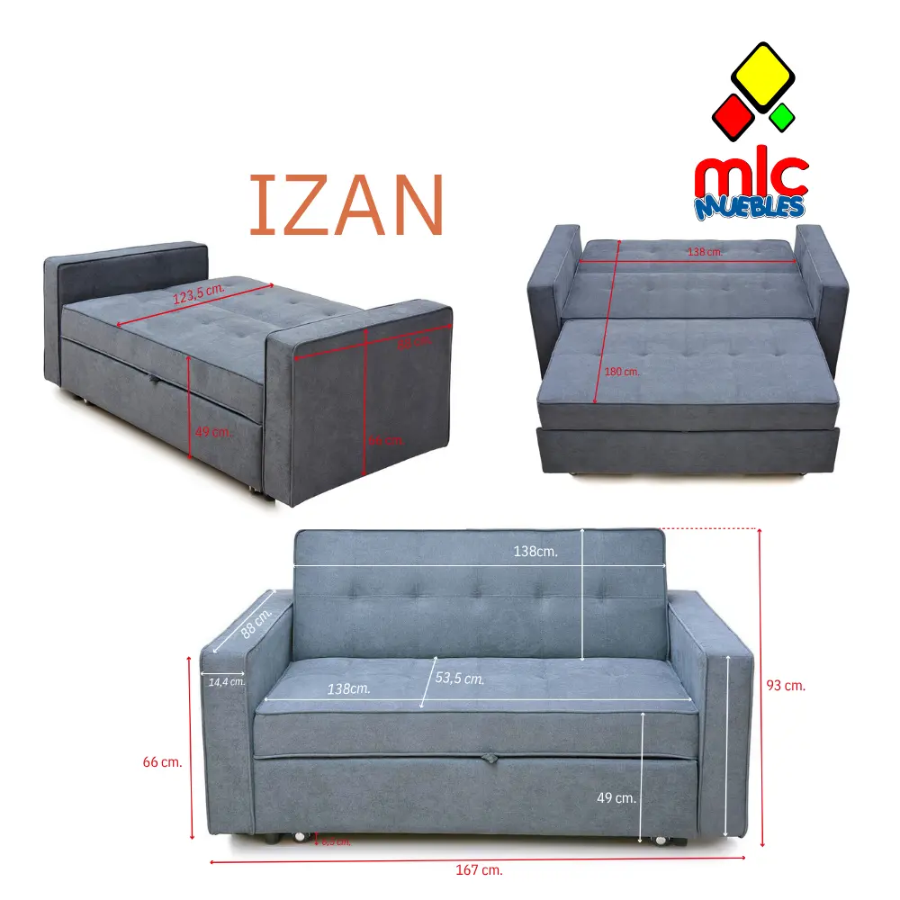sofá cama Izan abierto en cama