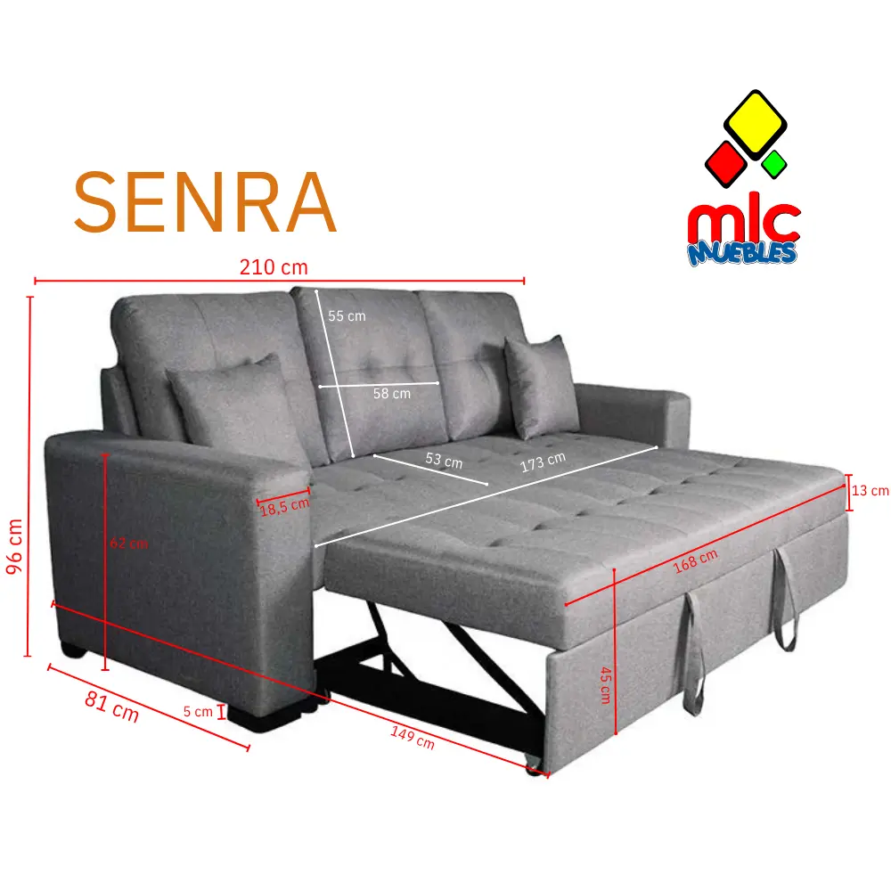senra 1 sofá cama apertura frontal gris
