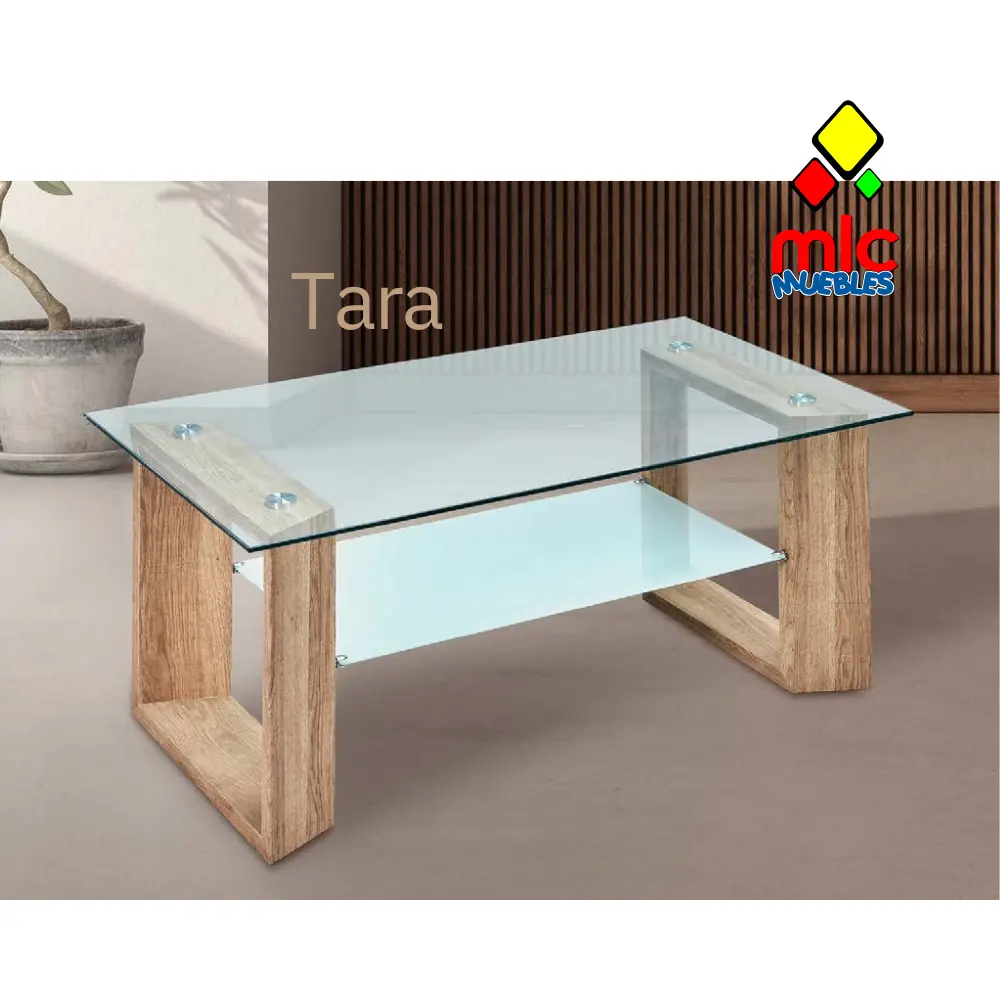 mesa centro cristal con bandeja inferior