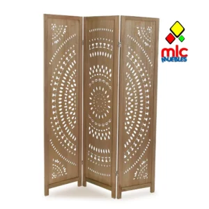 Biombo marrón claro de madera con diseño de círculos (46)