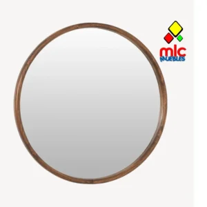 Espejo circular 90x90 cm madera maciza nogal decorativo moderno (29)