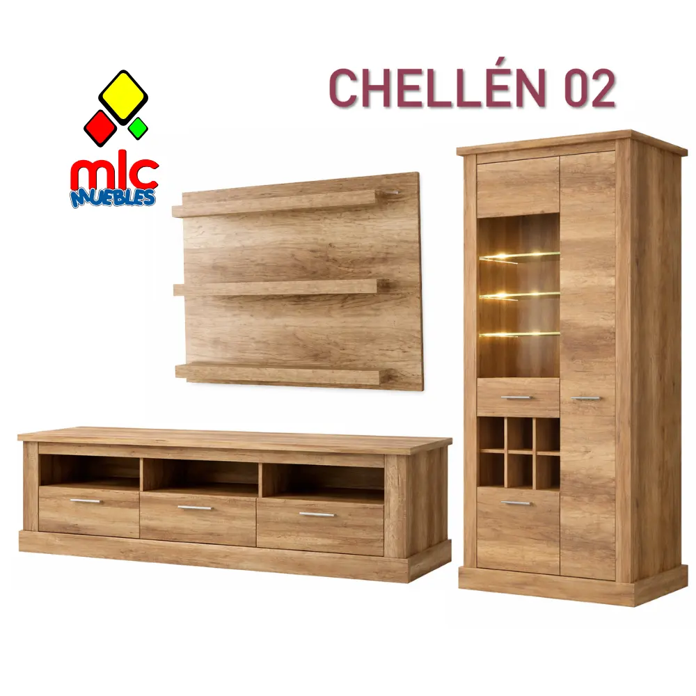 Conjunto salón Chellén 02 vitrina mueble TV y panel estantes (35) - Imagen 3
