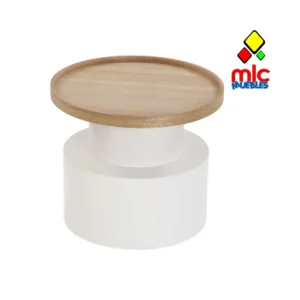 Mesa auxiliar Volga redonda 48 cm blanca y madera (46)