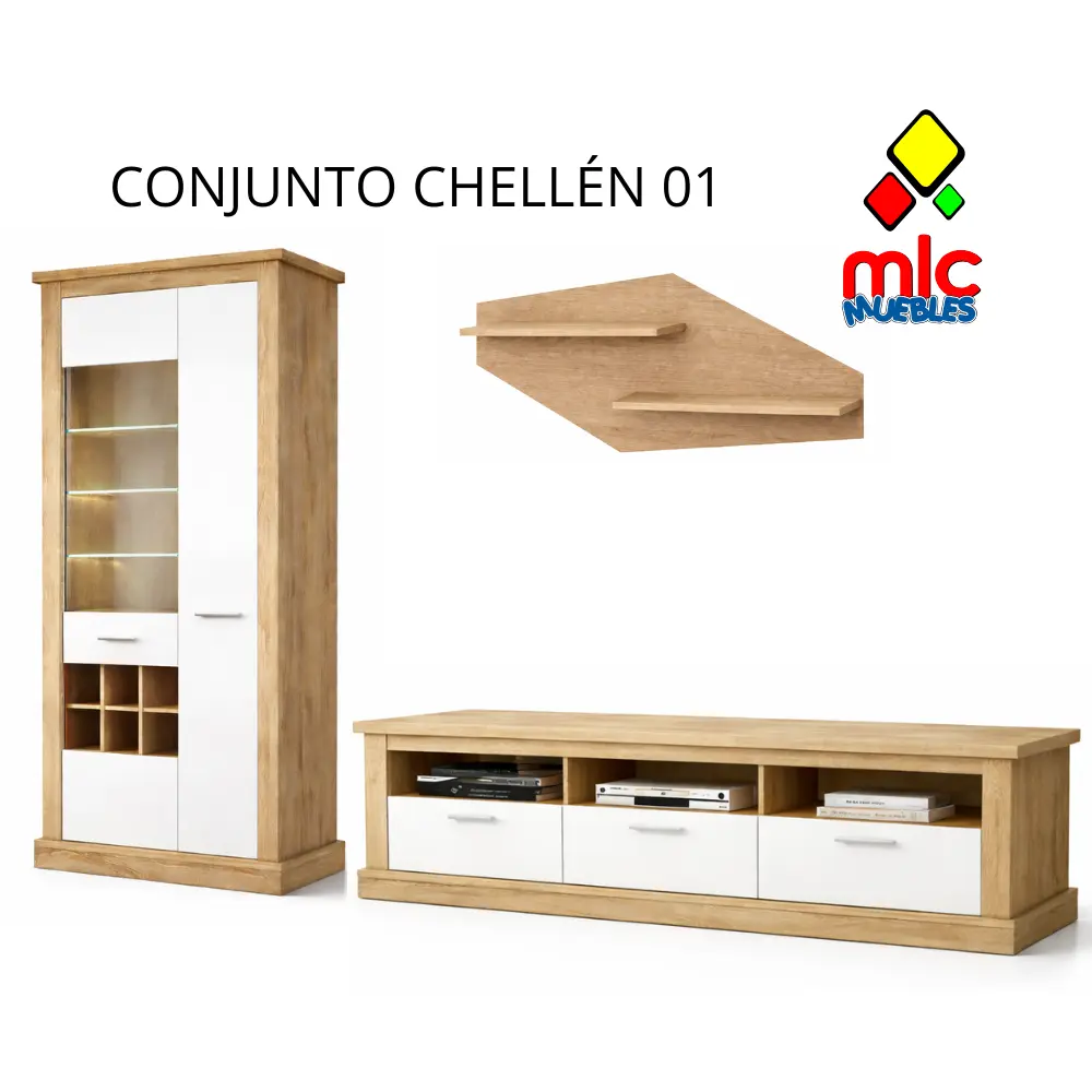 chellen 01 conjunto conjunto salon chellen vitrina mueble tv repisa