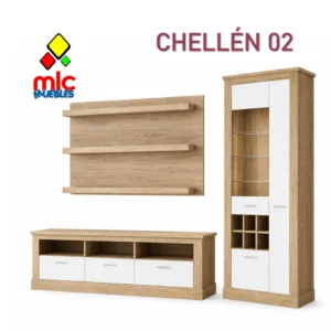 conjunto salon chellen 02 vitrina mueble tv panel