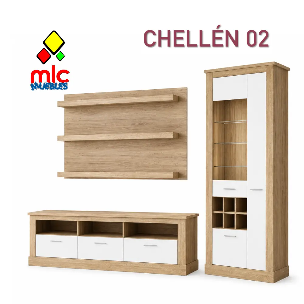 conjunto salon chellen 02 vitrina mueble tv panel