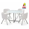 conjunto mesa y sillas Teca blanco con cristal templado