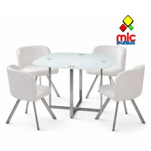 conjunto mesa y sillas Teca blanco con cristal templado