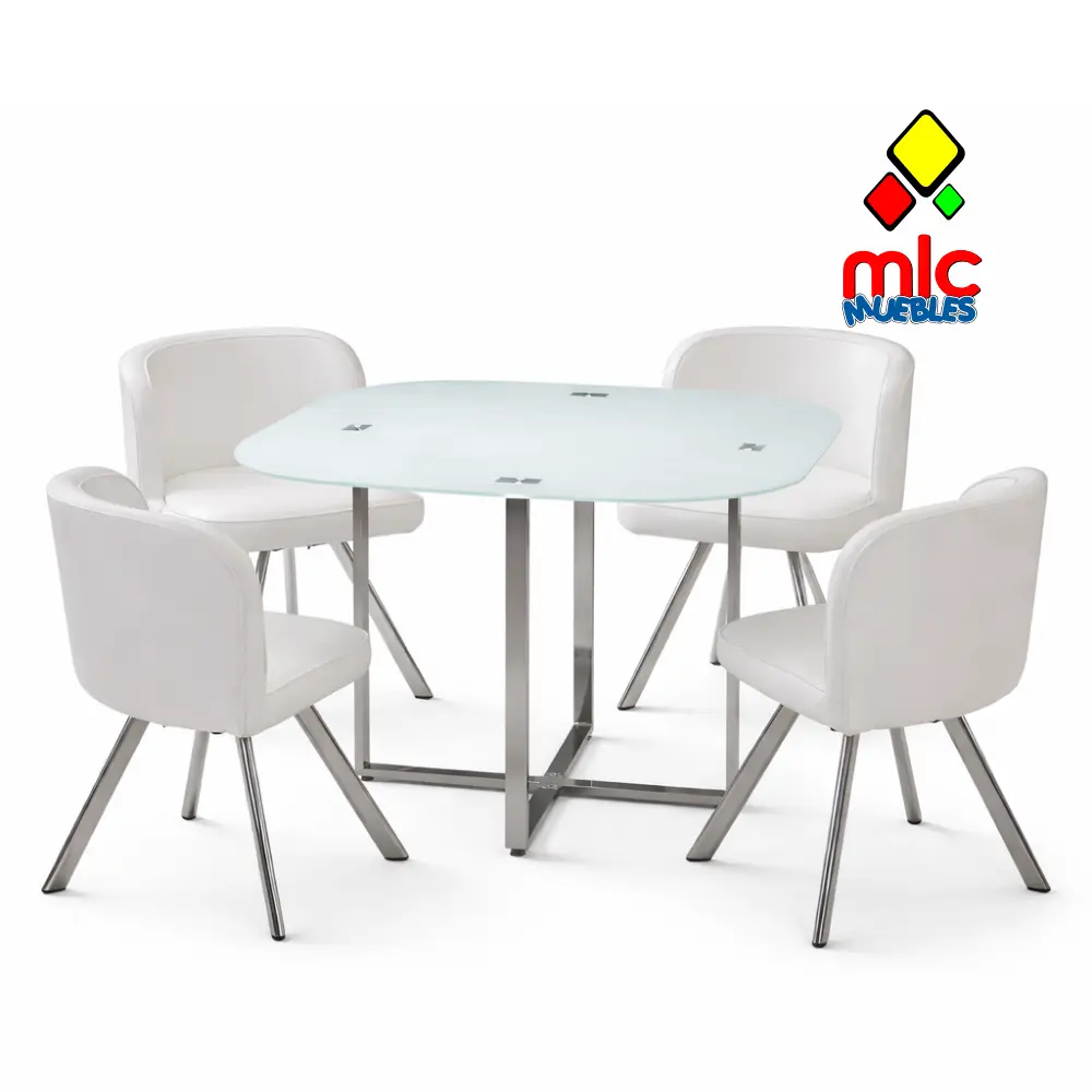 conjunto mesa y sillas Teca blanco con cristal templado