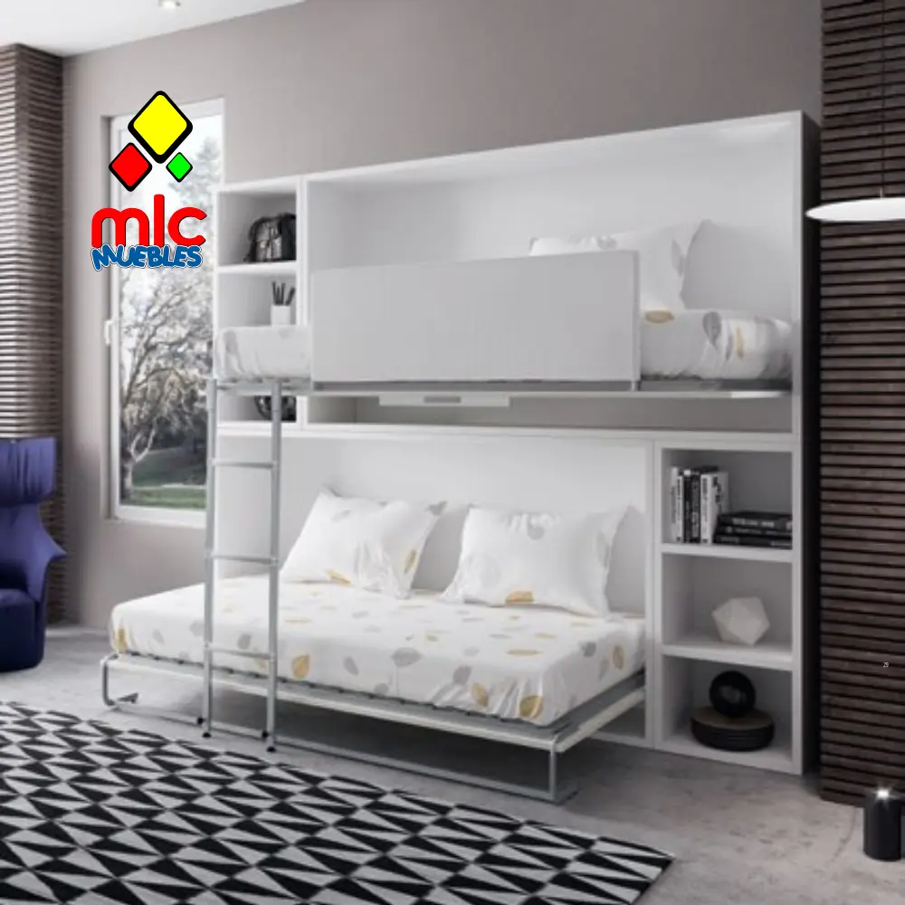 Cama litera horizontal 90cm x 190cm con estanteria 50cm Wallbed 14 (39) - Imagen 2